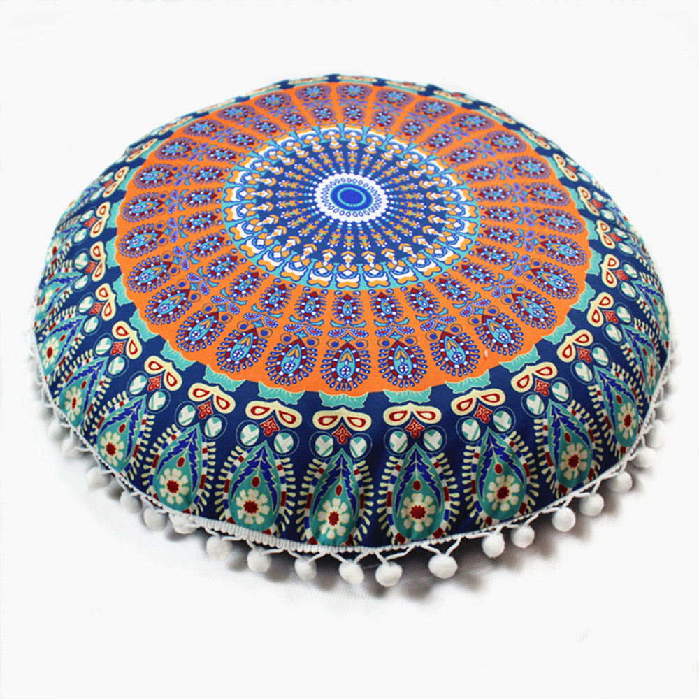KTX-367955 Floral Round Cushion Cover - 43cm Diameter, Various Colorful Designs