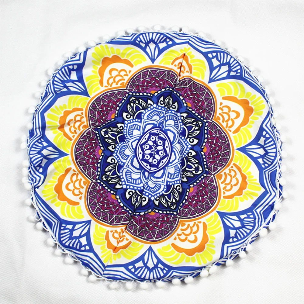 KTX-367955 Floral Round Cushion Cover - 43cm Diameter, Various Colorful Designs