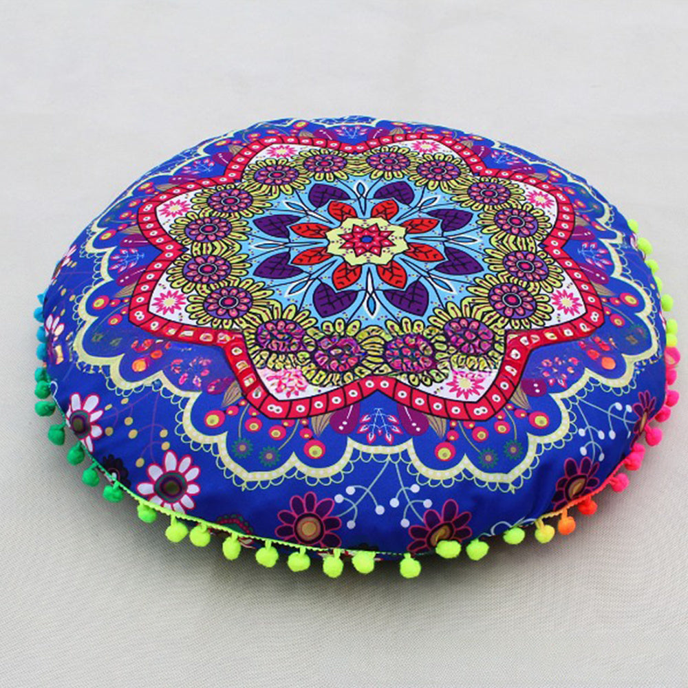 KTX-367955 Floral Round Cushion Cover - 43cm Diameter, Various Colorful Designs
