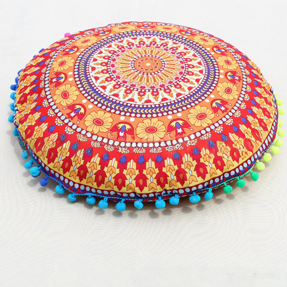 KTX-367955 Floral Round Cushion Cover - 43cm Diameter, Various Colorful Designs