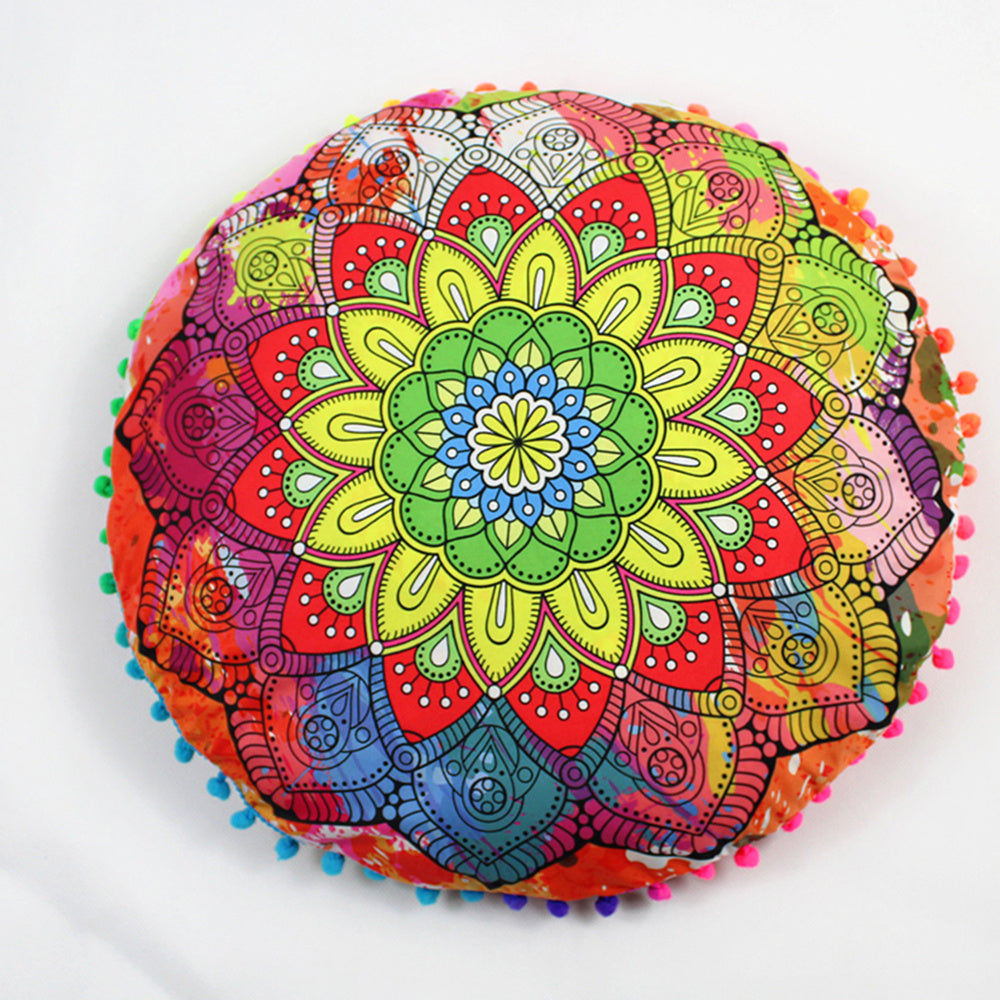 KTX-367955 Floral Round Cushion Cover - 43cm Diameter, Various Colorful Designs