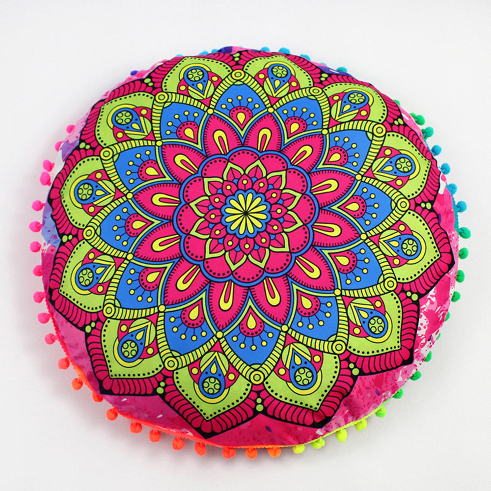 KTX-367955 Floral Round Cushion Cover - 43cm Diameter, Various Colorful Designs