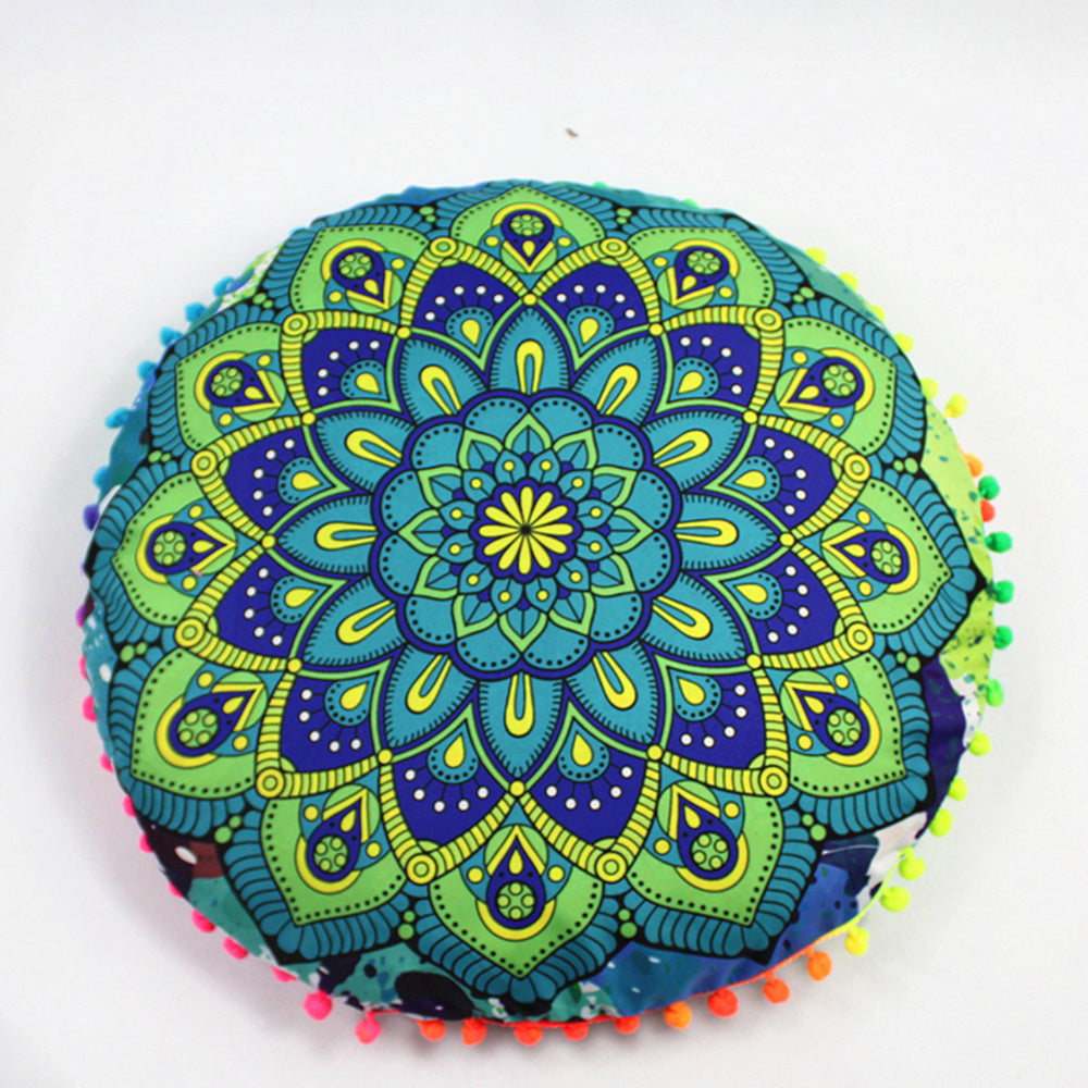 KTX-367955 Floral Round Cushion Cover - 43cm Diameter, Various Colorful Designs