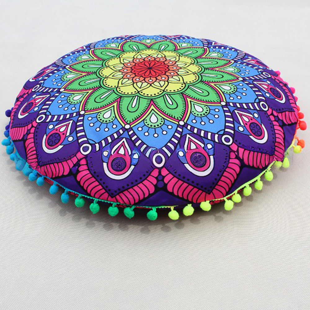 KTX-367955 Floral Round Cushion Cover - 43cm Diameter, Various Colorful Designs