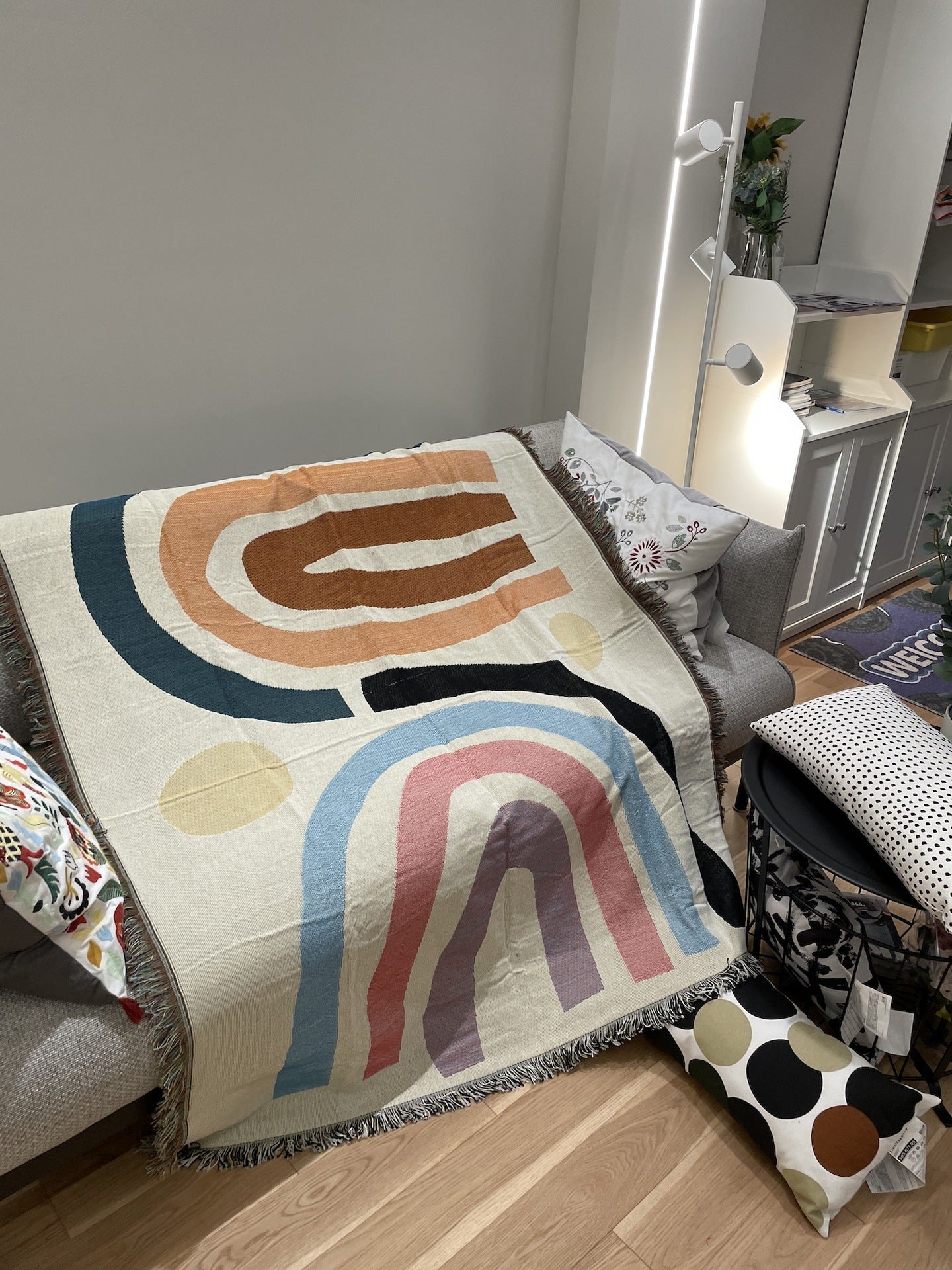 KTX-368147 Modern Minimalist Rainbow Geometric Pattern Blanket - Spring & Autumn Use, 120x150cm or 150x210cm