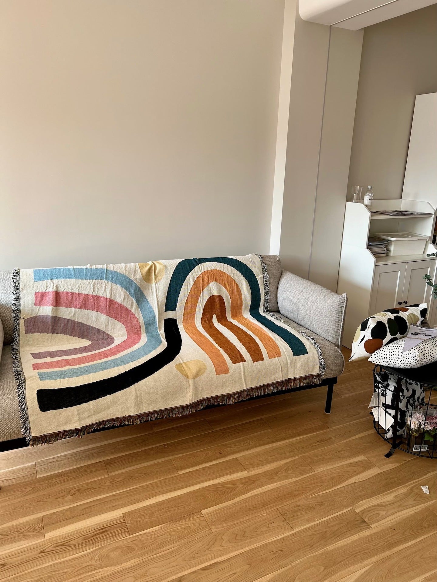 KTX-368147 Modern Minimalist Rainbow Geometric Pattern Blanket - Spring & Autumn Use, 120x150cm or 150x210cm