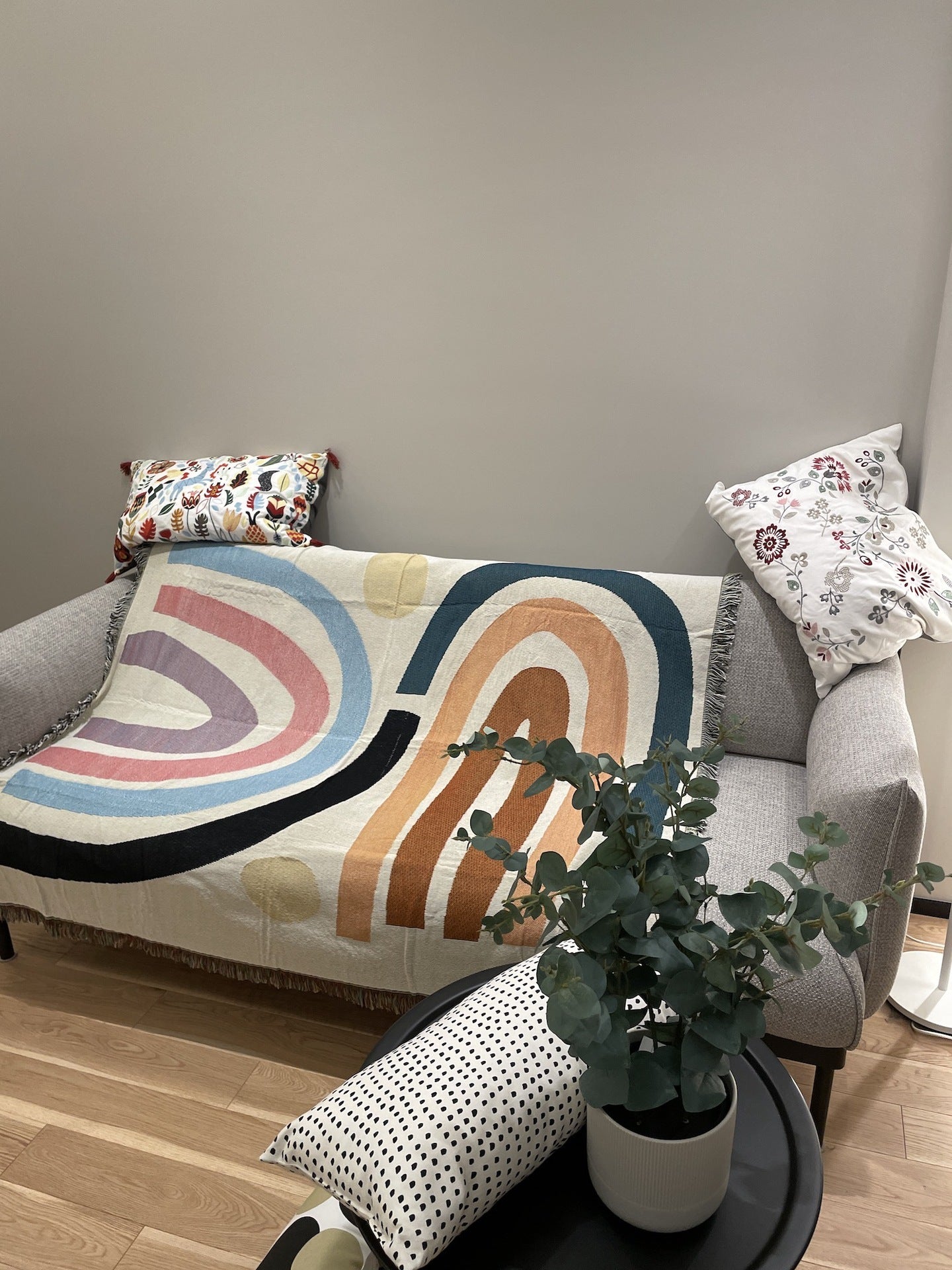 KTX-368147 Modern Minimalist Rainbow Geometric Pattern Blanket - Spring & Autumn Use, 120x150cm or 150x210cm