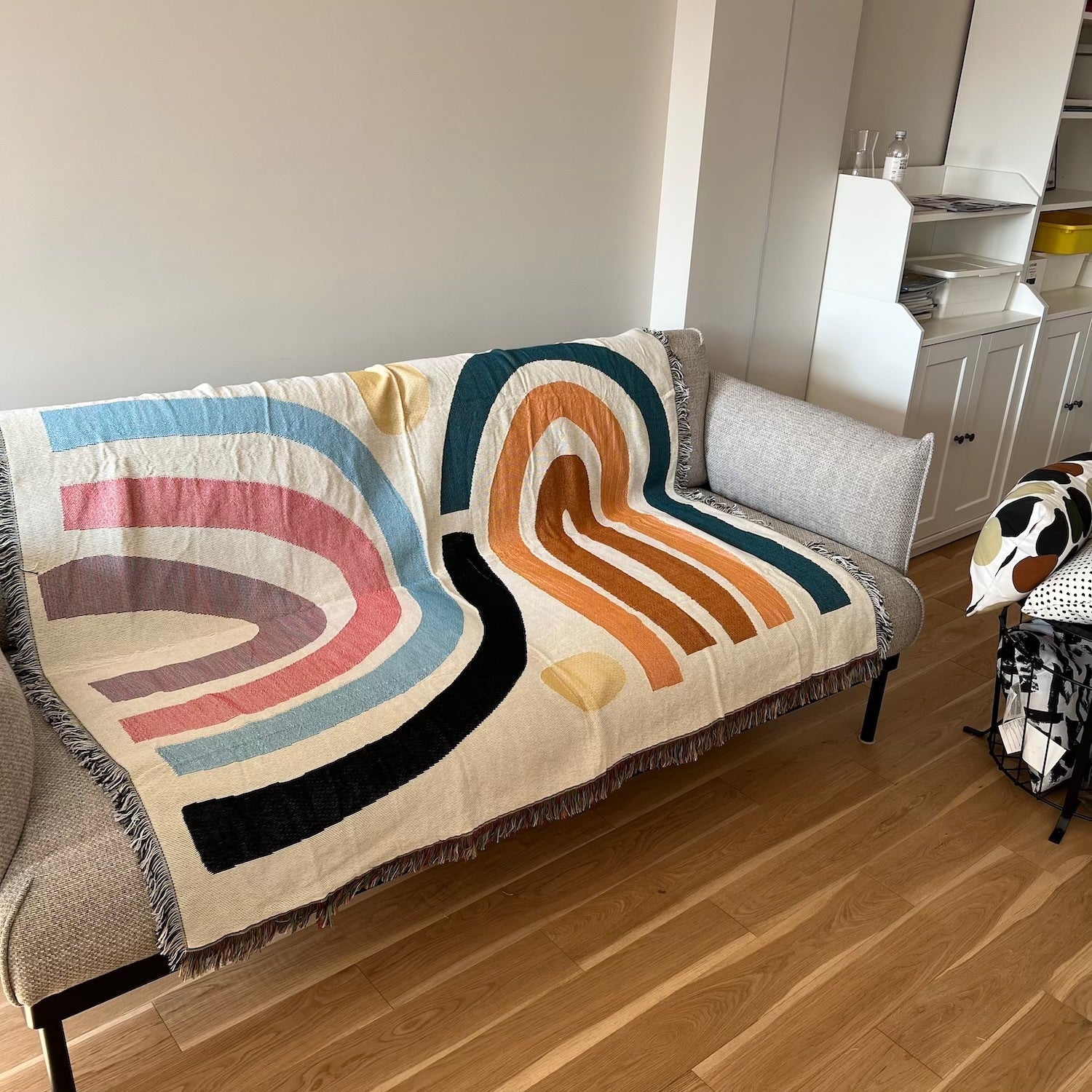 KTX-368147 Modern Minimalist Rainbow Geometric Pattern Blanket - Spring & Autumn Use, 120x150cm or 150x210cm