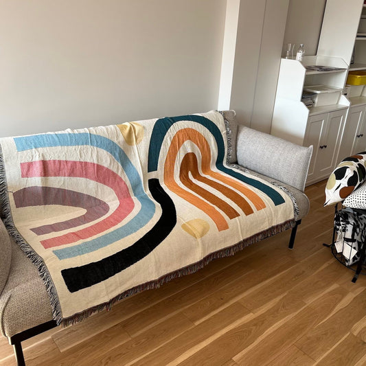 KTX-368147 Modern Minimalist Rainbow Geometric Pattern Blanket - Spring & Autumn Use, 120x150cm or 150x210cm