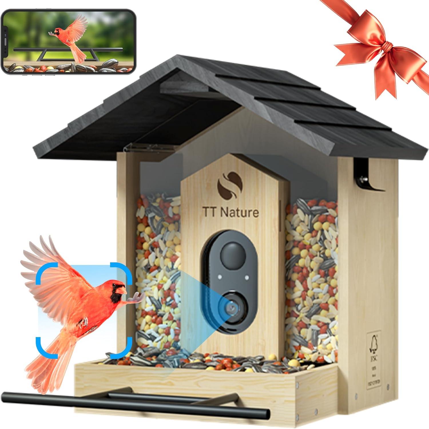 KTX-368339 Smart Bird Feeder with Camera, 1.5L Capacity, AI Bird Recognition, 1080P Resolution, Night Vision, and Multi-Device Sharing