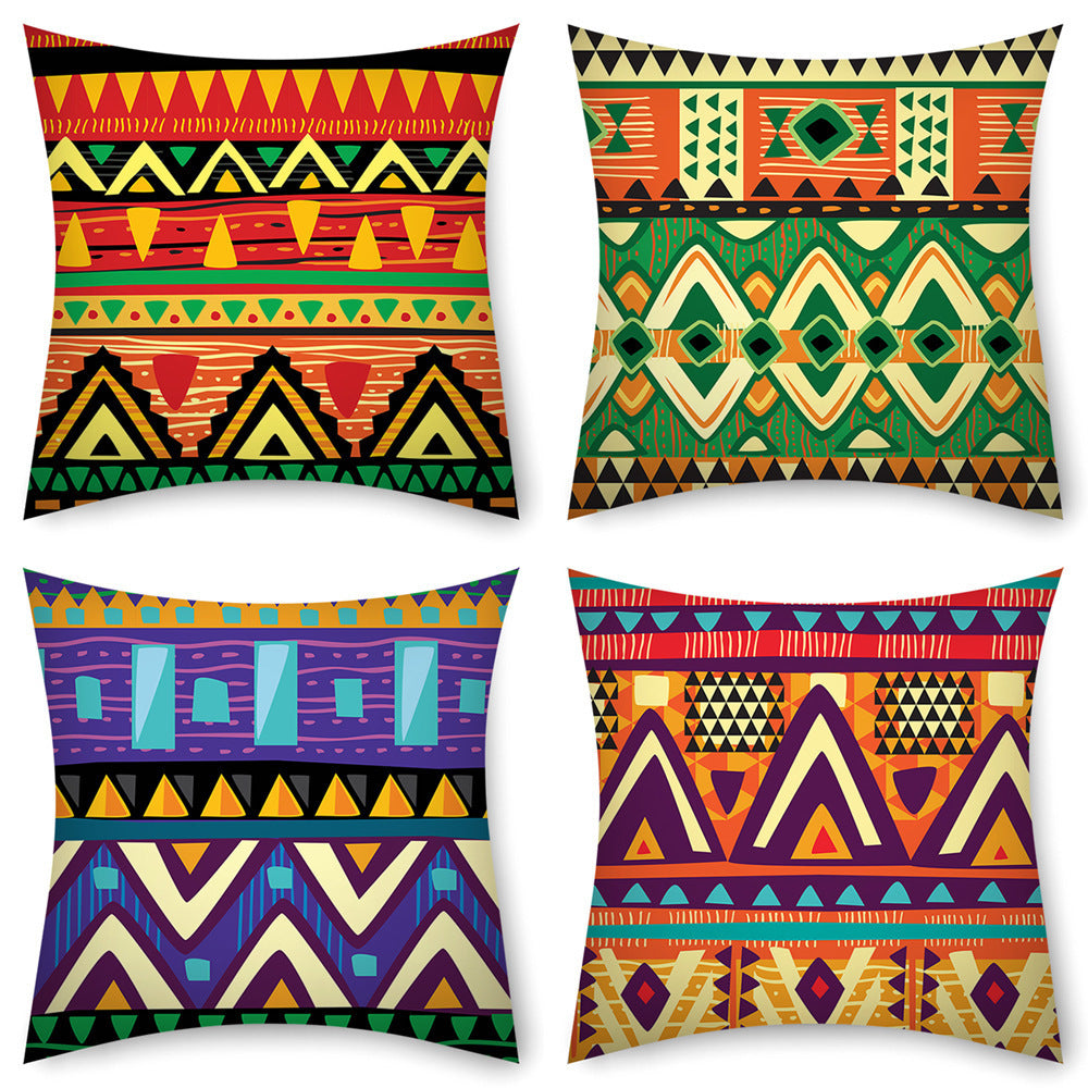 KTX-368531 African Tribal Stripes Ethnic Pattern Cushion Cover – 45cm x 45cm Linen Pillowcase in Vibrant Colors