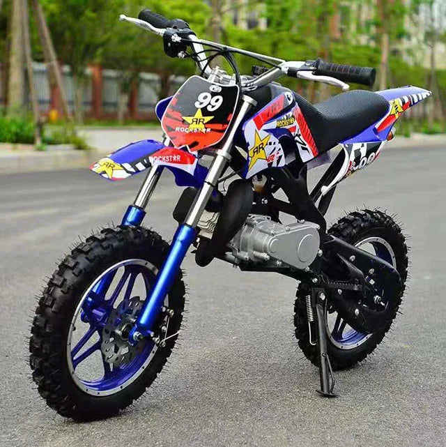 KTX-368723 49cc 2-Stroke Mini Dirt Bike for Kids with Manual Ignition and Disc Brakes, Max Speed 30KM/H