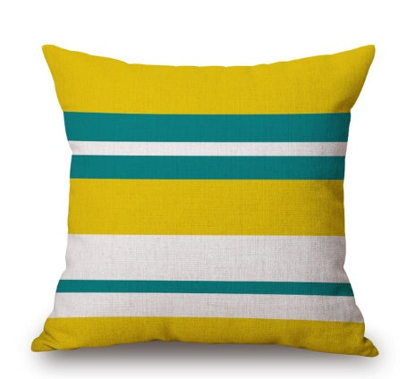 KTX-369619 Nordic Yellow Green Geometric Print Linen Cushion Cover 45x45cm