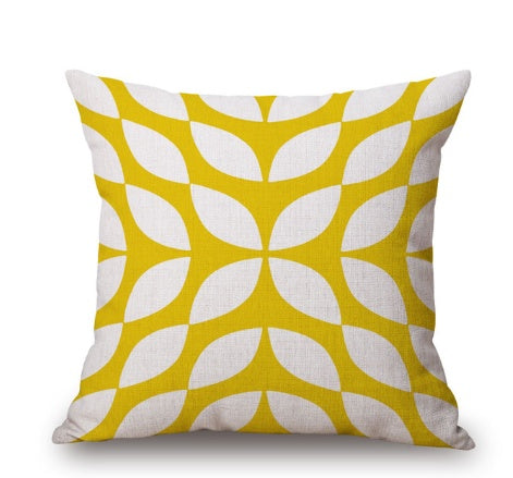 KTX-369619 Nordic Yellow Green Geometric Print Linen Cushion Cover 45x45cm
