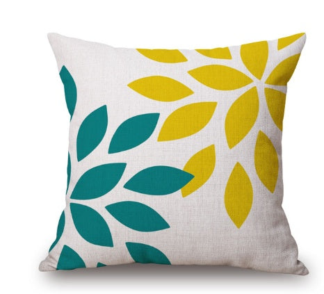KTX-369619 Nordic Yellow Green Geometric Print Linen Cushion Cover 45x45cm