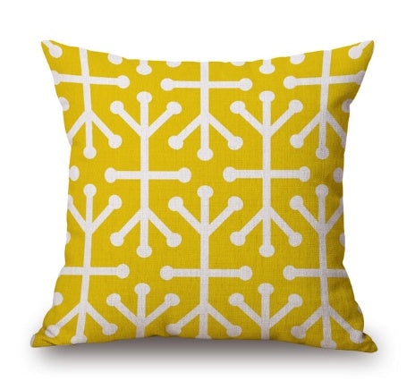 KTX-369619 Nordic Yellow Green Geometric Print Linen Cushion Cover 45x45cm