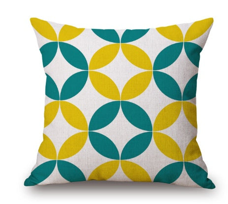 KTX-369619 Nordic Yellow Green Geometric Print Linen Cushion Cover 45x45cm
