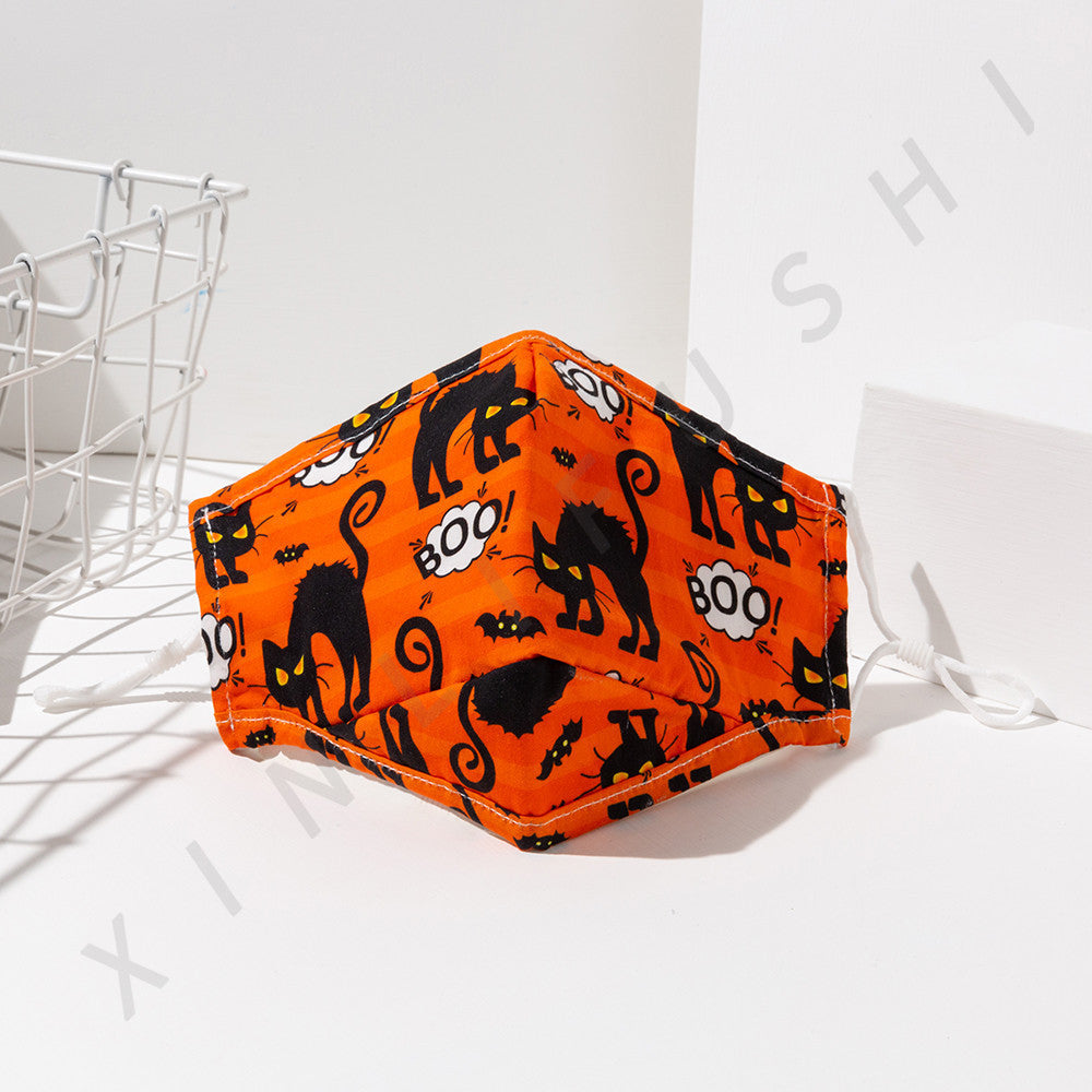 KTX-370131 Halloween-Themed Cotton Mask, Soft Cotton Cloth, Ideal for Festive Apparel, Size 24x15.5cm
