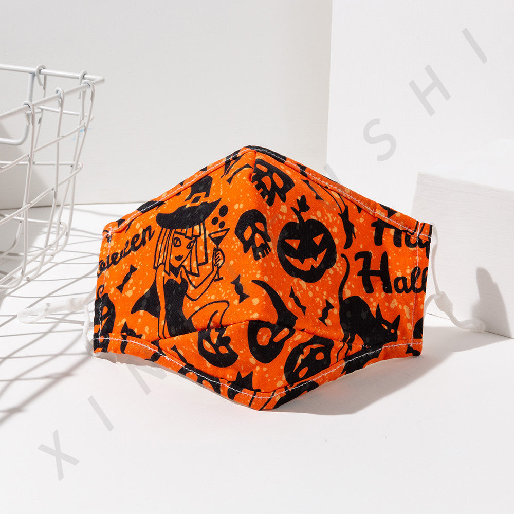 KTX-370131 Halloween-Themed Cotton Mask, Soft Cotton Cloth, Ideal for Festive Apparel, Size 24x15.5cm