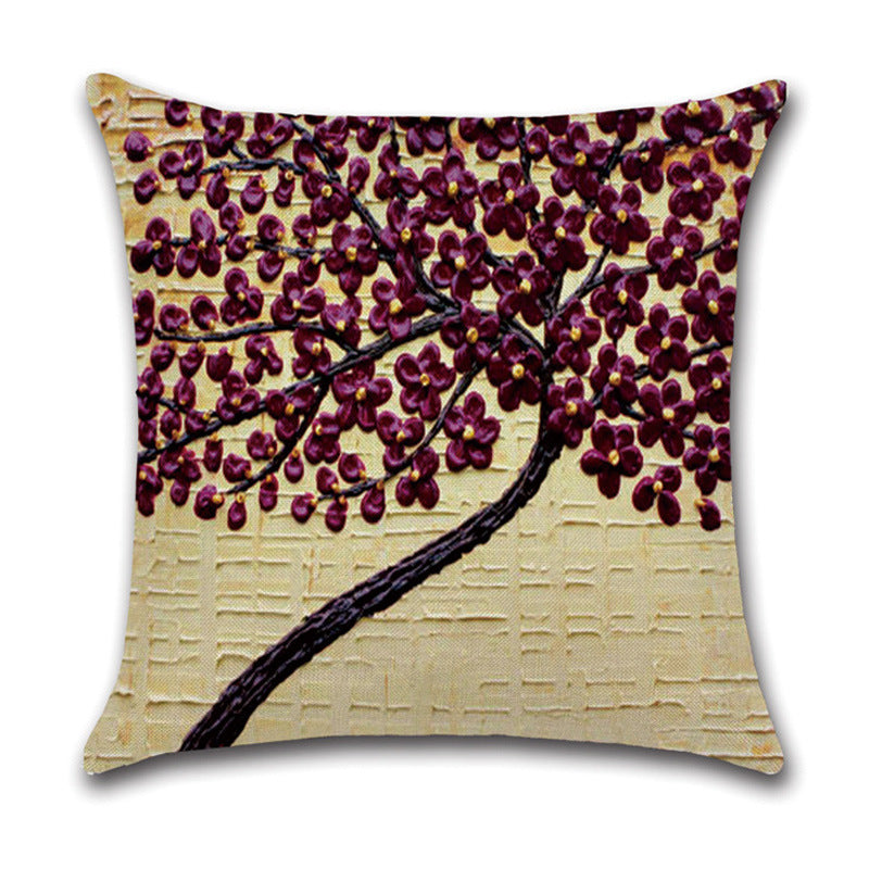 KTX-370131 Linen Autumn Landscape Pillow Cover with Floral and Leaf Patterns, 45x45cm