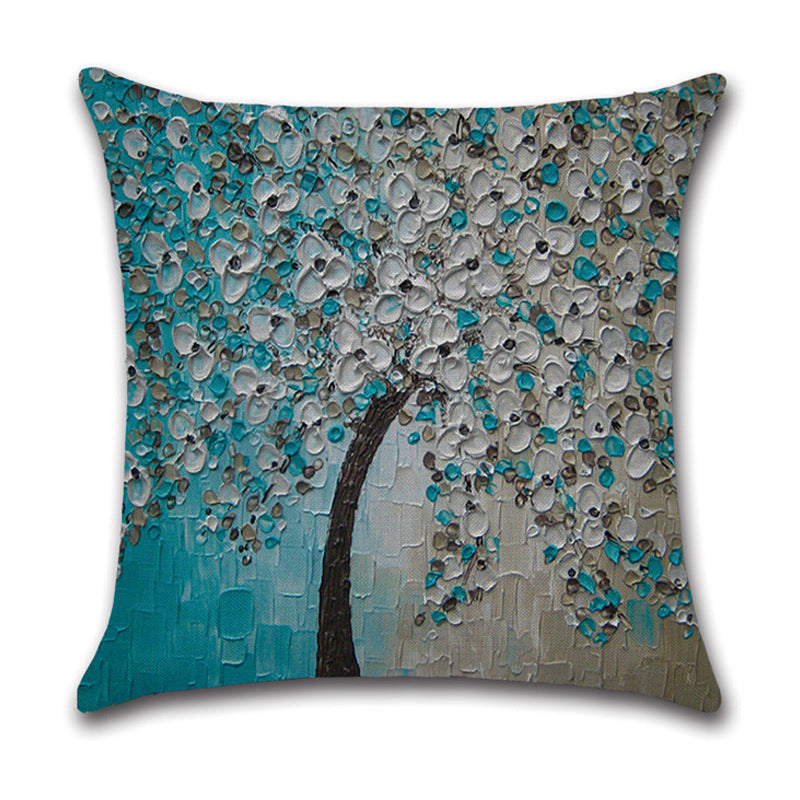 KTX-370131 Linen Autumn Landscape Pillow Cover with Floral and Leaf Patterns, 45x45cm