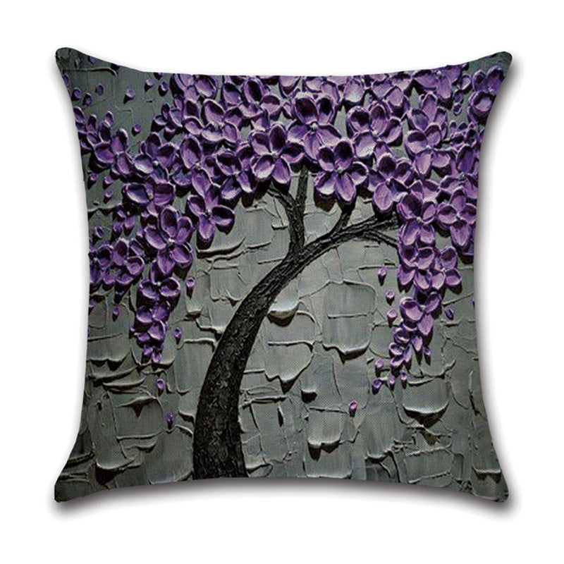 KTX-370131 Linen Autumn Landscape Pillow Cover with Floral and Leaf Patterns, 45x45cm