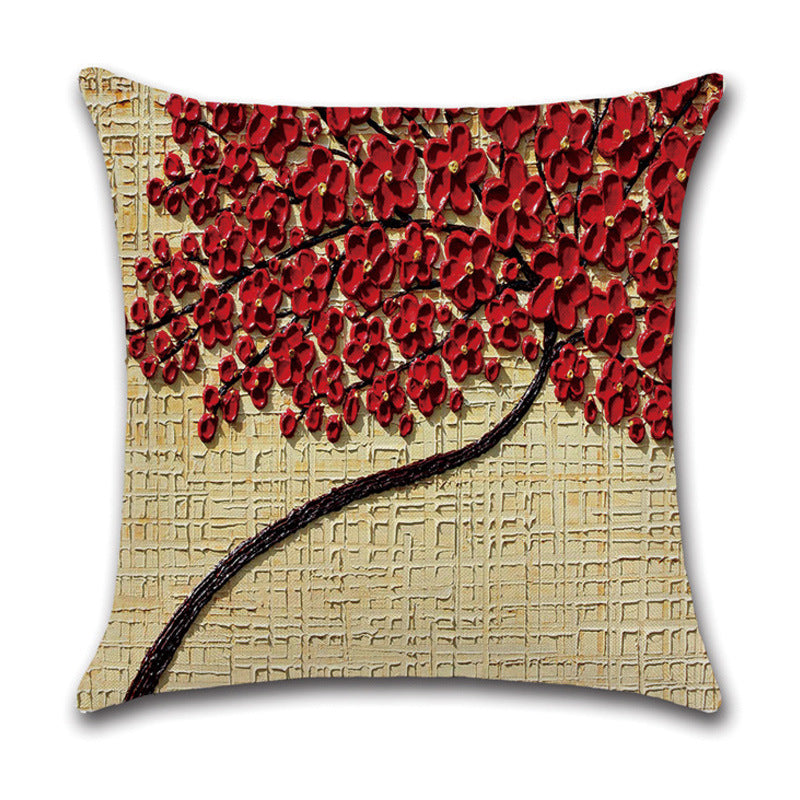KTX-370131 Linen Autumn Landscape Pillow Cover with Floral and Leaf Patterns, 45x45cm