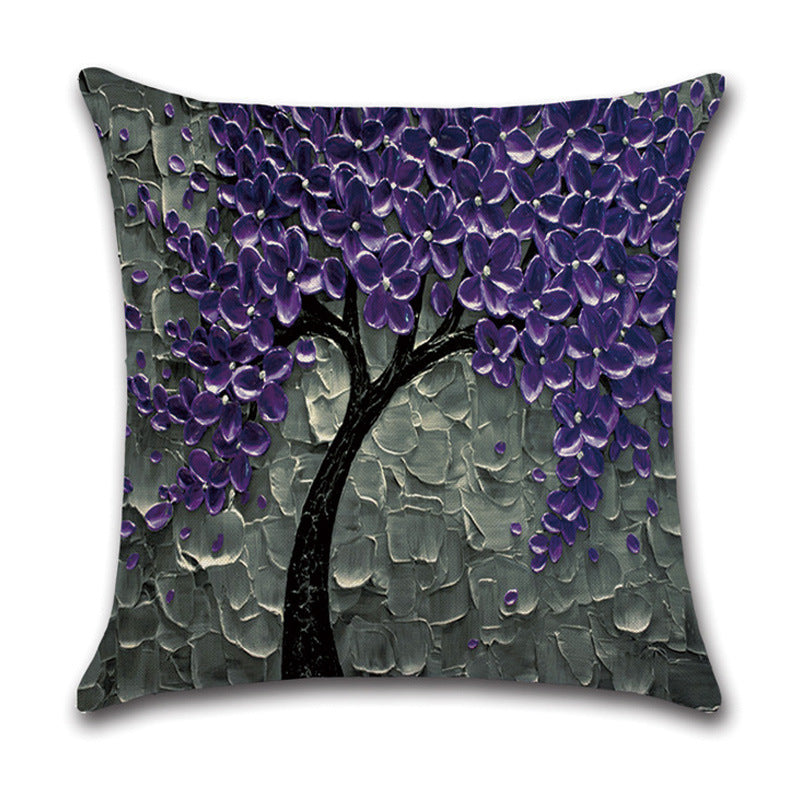 KTX-370131 Linen Autumn Landscape Pillow Cover with Floral and Leaf Patterns, 45x45cm