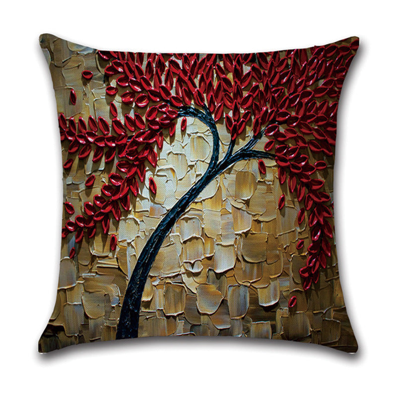 KTX-370131 Linen Autumn Landscape Pillow Cover with Floral and Leaf Patterns, 45x45cm