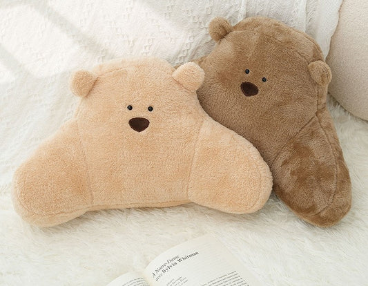 KTX-370259 Cute Cartoon Bear Pillow in White, Light Brown, and Khaki - Plush Large Size Cushion