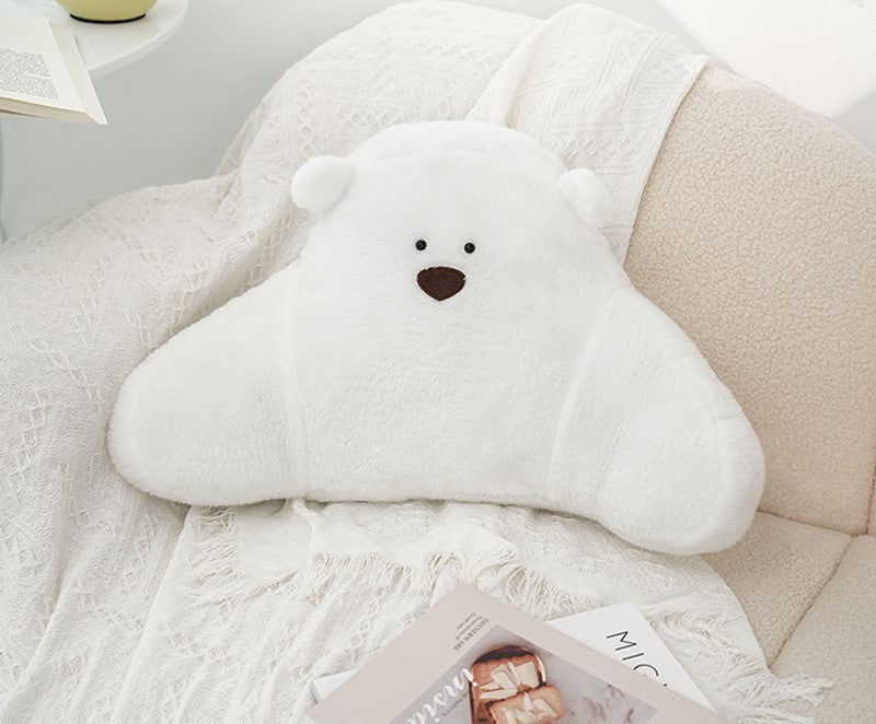 KTX-370259 Cute Cartoon Bear Pillow in White, Light Brown, and Khaki - Plush Large Size Cushion