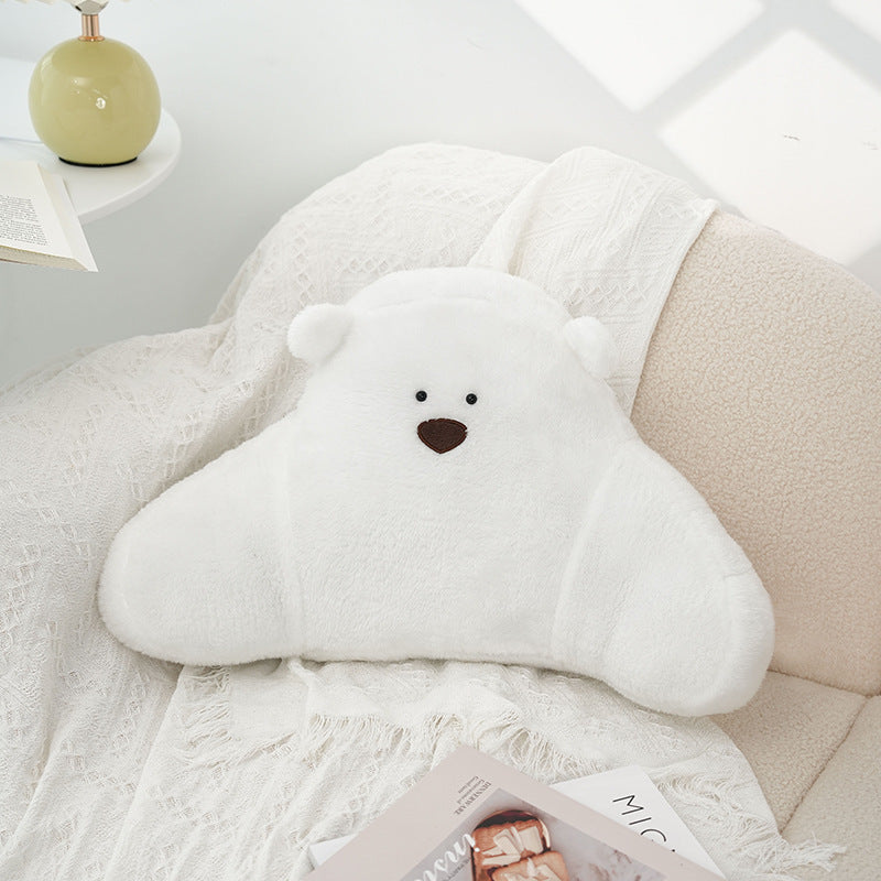 KTX-370259 Cute Cartoon Bear Pillow in White, Light Brown, and Khaki - Plush Large Size Cushion