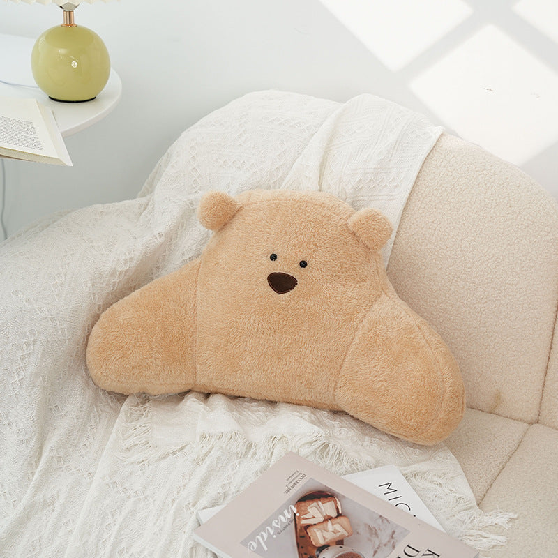 KTX-370259 Cute Cartoon Bear Pillow in White, Light Brown, and Khaki - Plush Large Size Cushion
