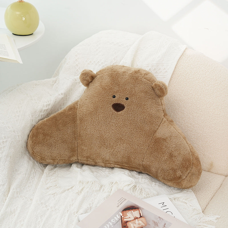 KTX-370259 Cute Cartoon Bear Pillow in White, Light Brown, and Khaki - Plush Large Size Cushion