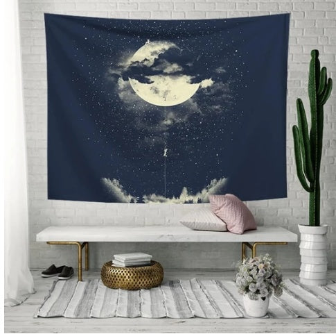 KTX-371155 Moon Escape Flannel Tapestry - Sturdy, Opaque, 3D Digital Print for Indoor and Outdoor Use