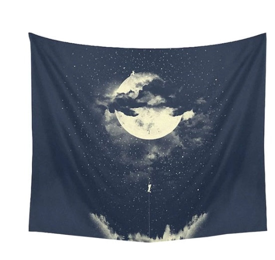 KTX-371155 Moon Escape Flannel Tapestry - Sturdy, Opaque, 3D Digital Print for Indoor and Outdoor Use