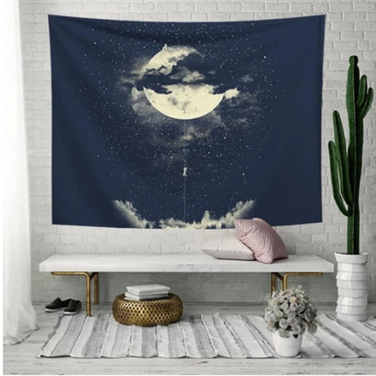 KTX-371155 Moon Escape Flannel Tapestry - Sturdy, Opaque, 3D Digital Print for Indoor and Outdoor Use