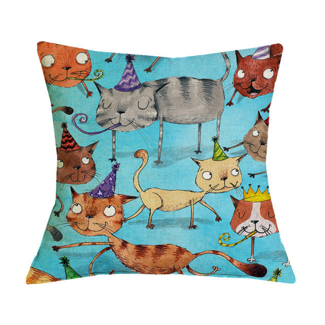 KTX-371283 Linen Cotton Cartoon Printed Cushion Cover 45x45cm