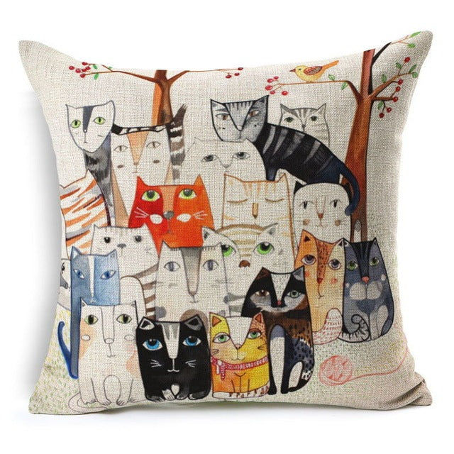 KTX-371283 Linen Cotton Cartoon Printed Cushion Cover 45x45cm