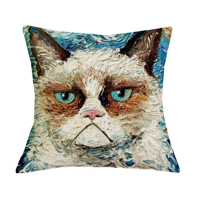KTX-371283 Linen Cotton Cartoon Printed Cushion Cover 45x45cm