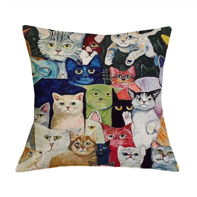 KTX-371283 Linen Cotton Cartoon Printed Cushion Cover 45x45cm