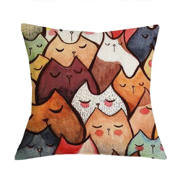 KTX-371283 Linen Cotton Cartoon Printed Cushion Cover 45x45cm