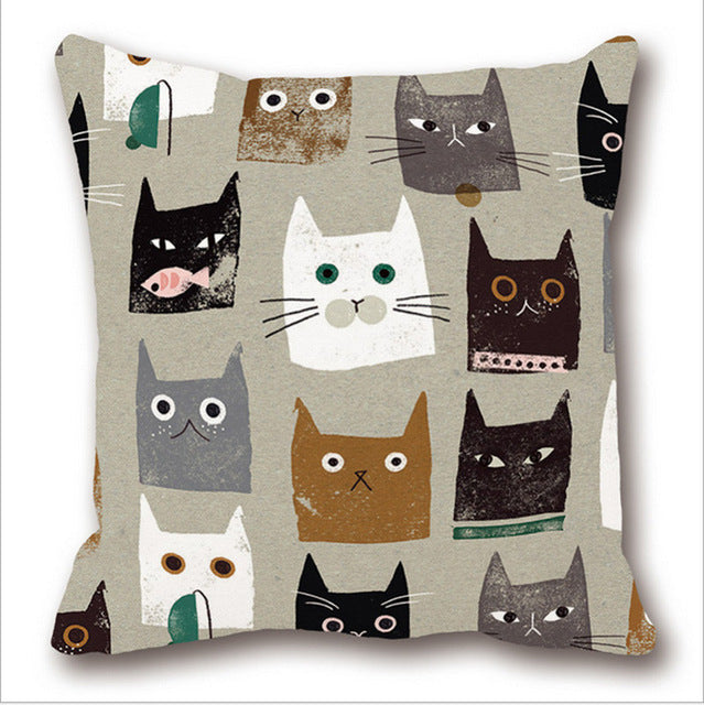KTX-371283 Linen Cotton Cartoon Printed Cushion Cover 45x45cm