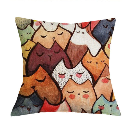 KTX-371283 Linen Cotton Cartoon Printed Cushion Cover 45x45cm