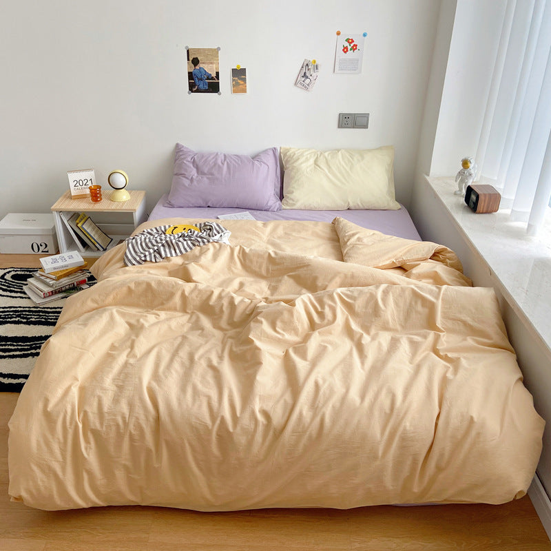 KTX-371283 Washed Cotton Solid Color Quilt Cover Set - Four-Piece Japanese Style Bedding Collection