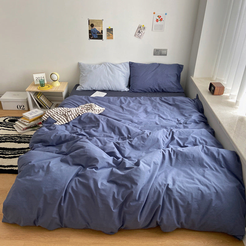 KTX-371283 Washed Cotton Solid Color Quilt Cover Set - Four-Piece Japanese Style Bedding Collection