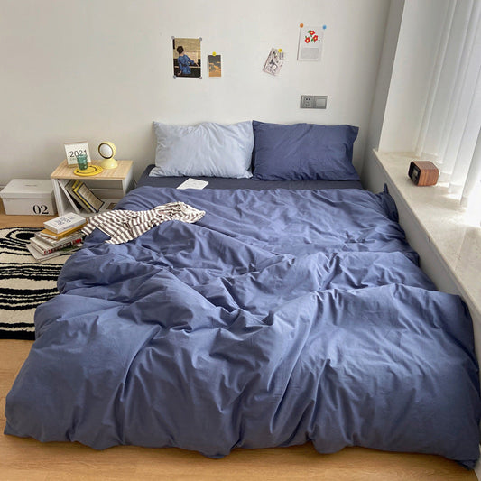 KTX-371283 Washed Cotton Solid Color Quilt Cover Set - Four-Piece Japanese Style Bedding Collection