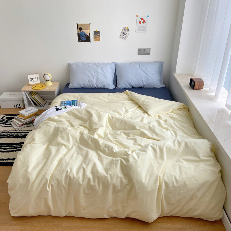 KTX-371283 Washed Cotton Solid Color Quilt Cover Set - Four-Piece Japanese Style Bedding Collection