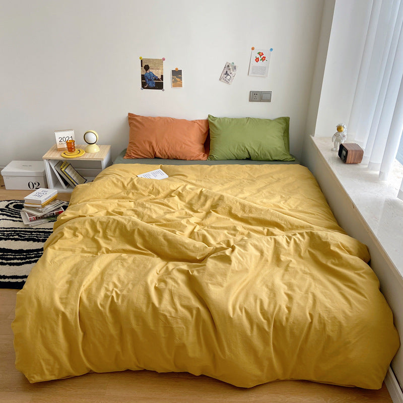 KTX-371283 Washed Cotton Solid Color Quilt Cover Set - Four-Piece Japanese Style Bedding Collection