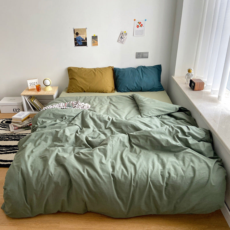 KTX-371283 Washed Cotton Solid Color Quilt Cover Set - Four-Piece Japanese Style Bedding Collection